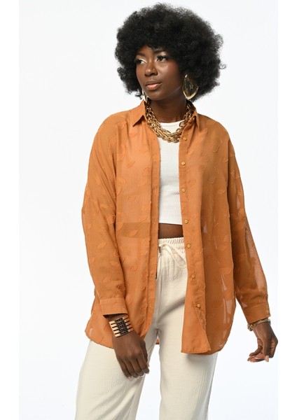 Kadın Oversıze Desenli Şifon Ince Gömlek