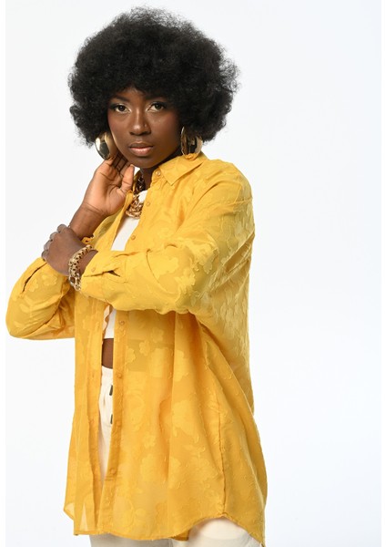 Kadın Oversıze Desenli Şifon Ince Gömlek