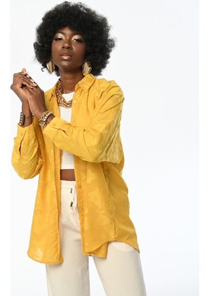 Kadın Oversıze Desenli Şifon Ince Gömlek fırsatları