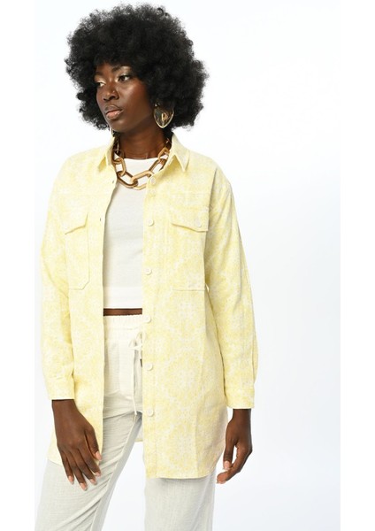 Desenli Çift Cepli Sarı Gabardin Gömlek Ceket