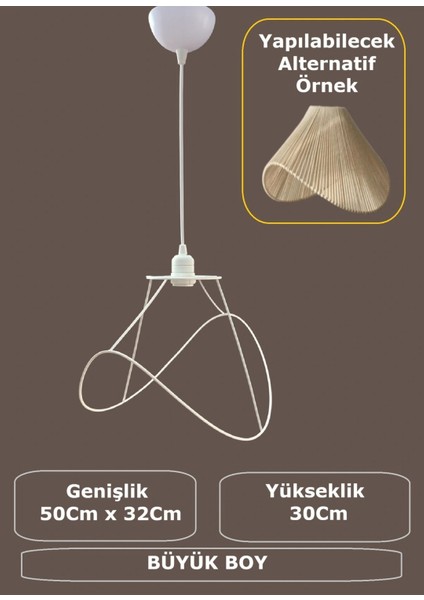 Yaprak Avize Teli , Iskeleti (Büyük Boy 50X32 Cm) Beyaz Statik Boyalı (Duy Takımı Dahil)