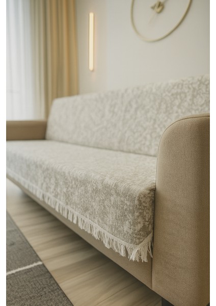 Koltuk Örtüsü Pamuklu 170X210 cm - Yıkanabilir, Şık ve Dayanıklı Kumaş - Krem / Bej Renk