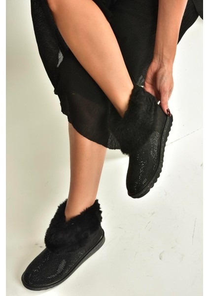 V250014702 Siyah Süet Tüylü Kadın Bot