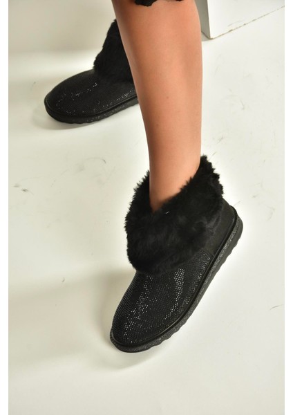 V250014702 Siyah Süet Tüylü Kadın Bot modelleri