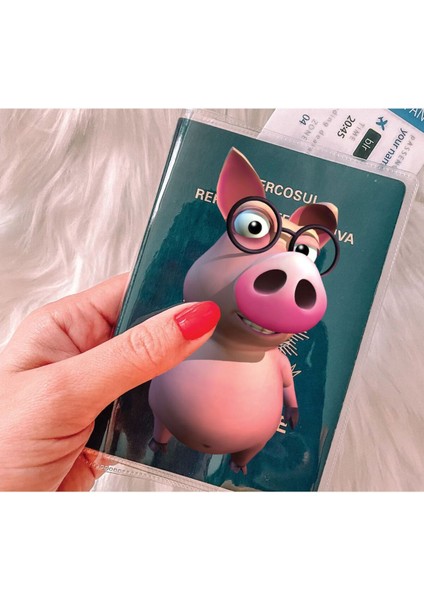 Tüm Ülke Pasaportları ile Uyumlu Şeffaf Pvc Baskılı Cepli Pasaport Kılıfı Kabı - Donkey