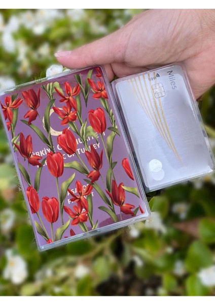 Kırmızı Çiçek Desenli Universal Şeffaf Pasaport Kılıfı Model Tüm Ülke Pasaportlarına Uygun