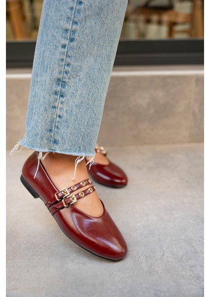 Pari Bordo Deri Gold Tokalı Babet fiyatları