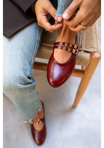 Pari Bordo Deri Gold Tokalı Babet fırsatları