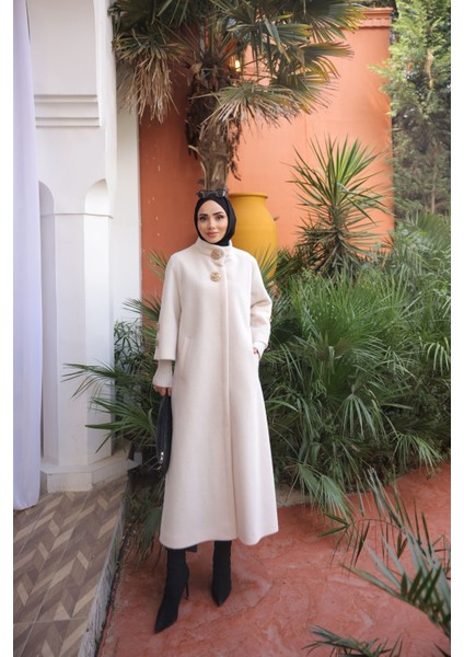 Hakim Yaka Kol Ribanalı Gizli Düğmeli Fok Kumaş Şık Kaban