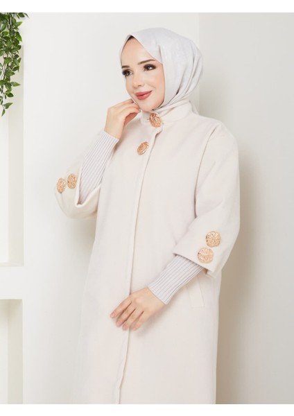 Hakim Yaka Kol Ribanalı Gizli Düğmeli Fok Kumaş Şık Kaban modelleri