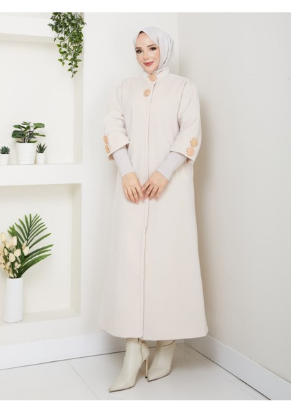 Hakim Yaka Kol Ribanalı Gizli Düğmeli Fok Kumaş Şık Kaban