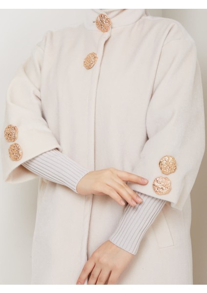 Hakim Yaka Kol Ribanalı Gizli Düğmeli Fok Kumaş Şık Kaban