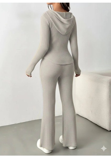 Mdb Kadın Uzun Kollu Kapşonlu Önden Fermuarlı Kaşkorse Bluz ve Pantolon Ikili Takım modelleri