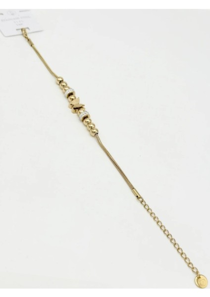 Zarif Altın Kelebek Detaylı Çelik Bileklik