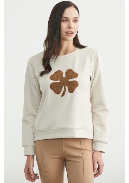 Kontrast Kabartma Baskılı Sweatshirt - Taş fırsatları