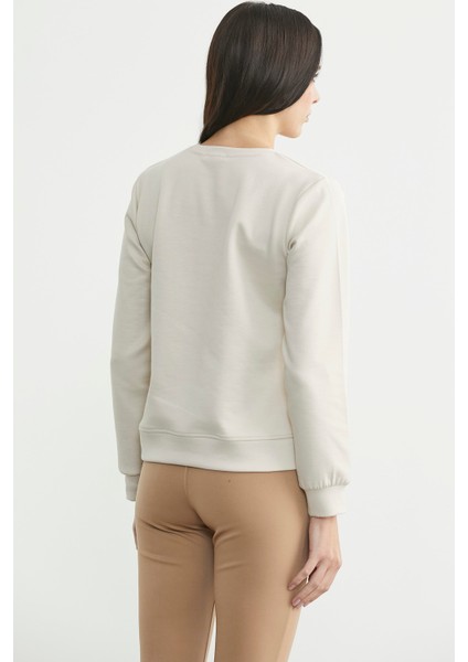 Kontrast Kabartma Baskılı Sweatshirt - Taş indirimleri