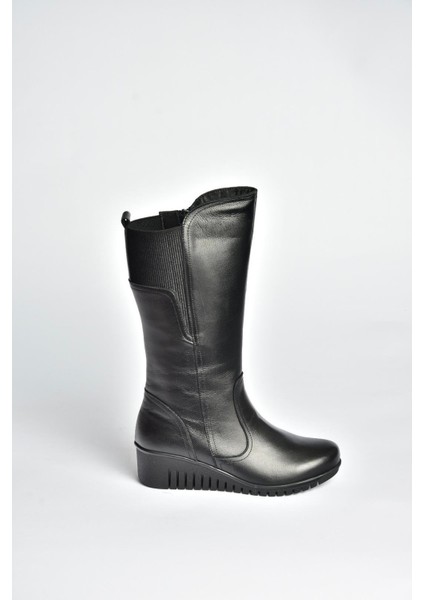 V324200803 Siyah Hakiki Deri Klasik Kadın Çizme indirimleri