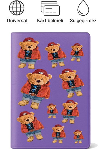 Pasaport Kılıfı Pasaportluk Desenli Pasaport Kabı Su Geçirmez Teddy Bear Pattern