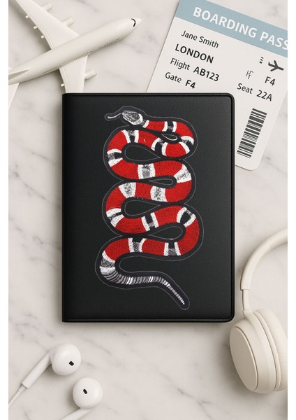 Tüm Ülke Pasaportları Için Siyah Vinleks Deri Pasaport Kılıfı Kabı Yılan Işleme