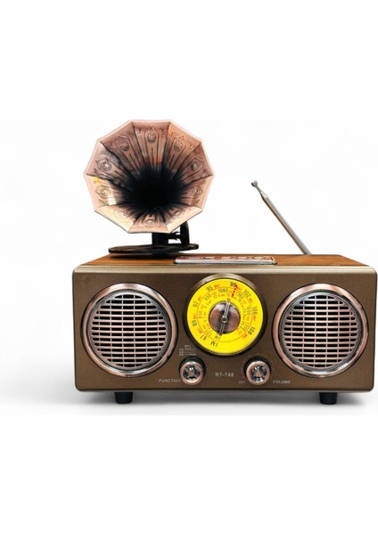 Nostaljik Gramafon Görünüm Radyo,şık Tasarım Ahşap Trend Nostalji Radyo