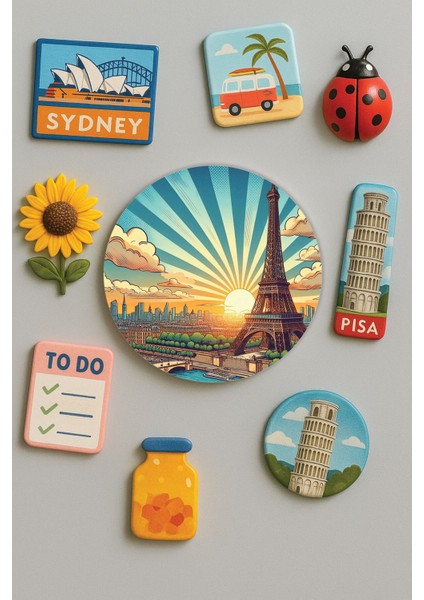 Modern ve Dekoratif Yuvarlak Buzdolabı Magneti Magnet Büyük Boy 10X10 cm - Sunshine Paris