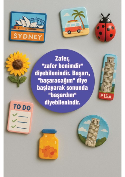 Modern ve Dekoratif Yuvarlak Buzdolabı Magneti Magnet Büyük Boy 10X10 cm - Zafer
