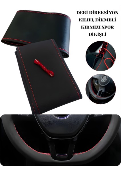 Mazda Cx3 Deri Direksiyon Kılıfı Prime Kalite, Dikmeli Kırmızı Spor Dikiş