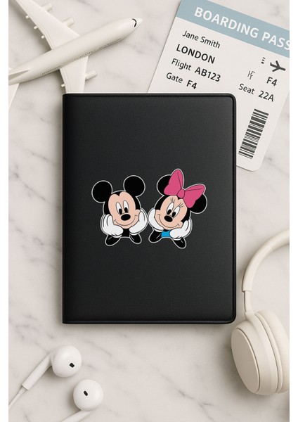 Tüm Ülke Pasaportları Için Siyah Vinleks Deri Pasaport Kılıfı Kabı Minniemickey