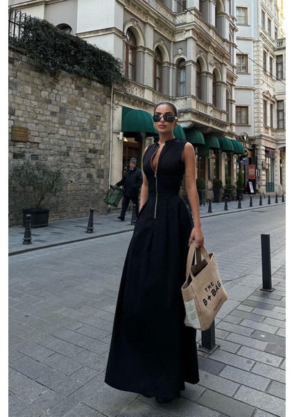 Fermuarlı Bele Oturan Geniş Çan Etek Pinterest Tasarım Trend Elbise