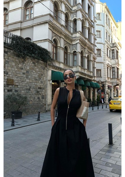 Fermuarlı Bele Oturan Geniş Çan Etek Pinterest Tasarım Trend Elbise fırsatları