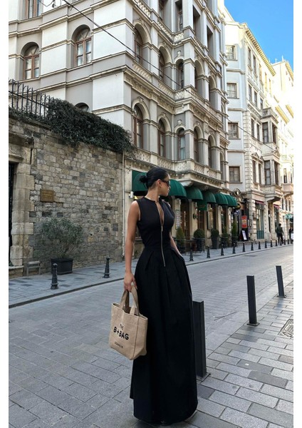 Fermuarlı Bele Oturan Geniş Çan Etek Pinterest Tasarım Trend Elbise indirimleri