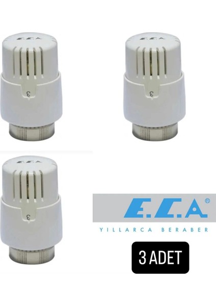 E.c.a Termostatik Vana Kafası 3'lü - Hassas Sıvı Isı Sensörü, Kolay Montaj, Standart Boyut, 1 Adet, Beyaz, Yüksek Dayanıklılık