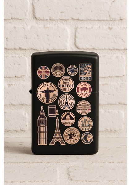 Uv Baskılı Desenli Metal Benzinli Siyah Çakmak Cep Çakmağı - Country