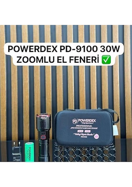 PD-9100 Profesyonel El Feneri | 30W 2800 Lümen | 8800 Mah, Zoomlu, Metal Gövde, Type-C Şarjlı