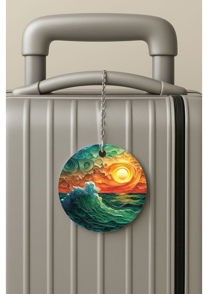 Pleksi Zincirli Bavul Etiketi Seyahat Tatil Için Tasarım Valiz Etiketi Dalga2