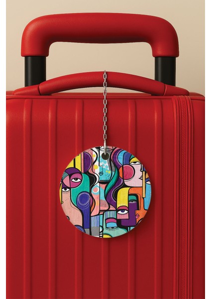 Desenli Baskılı Pleksi Zincir Aparatlı Bavul Etiketi Valiz Etiketi Post Modern