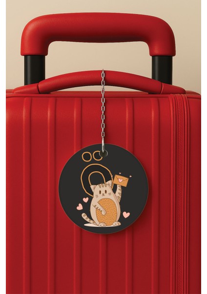 Desenli Baskılı Pleksi Zincir Aparatlı Bavul Etiketi Valiz Etiketi Kedili Ö Harfi