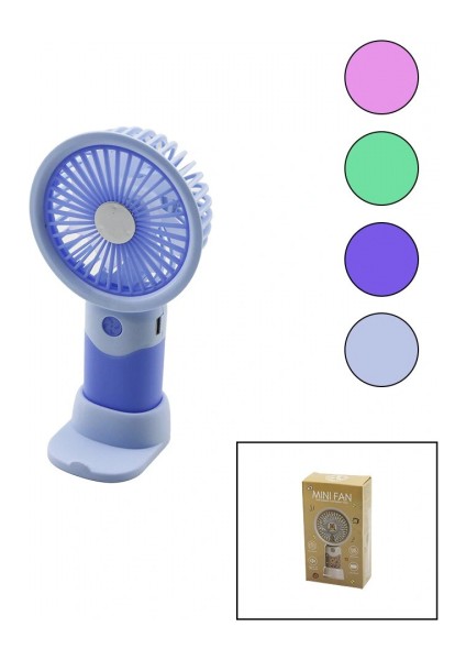 USB Şarjlı Mini El Fanı Çap:8.4 - Y:16CM Sabit Başlık 3-Kademe Hızt Elefonluklu Masaüstü Ayak Vantilatör (5324)