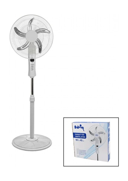 18 Inc 45 cm Kumandalı Sanayi Tipi Ayaklı Vantilatör 5-Metal Pervane 3-Kademe Hız 65W Y:137CM (5324)