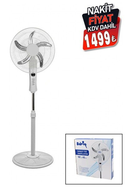 18 Inc 45 cm Kumandalı Sanayi Tipi Ayaklı Vantilatör 5-Metal Pervane 3-Kademe Hız 65W Y:137CM (5324) fiyatları