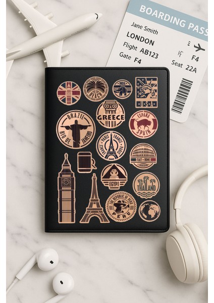 Tüm Ülke Pasaportları Için Siyah Vinleks Deri Pasaport Kılıfı Kabı Country