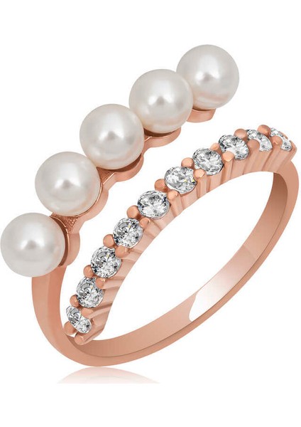 Gümüş Rose Ayarlanabilir İnci Taşlı Kadın Yüzük
