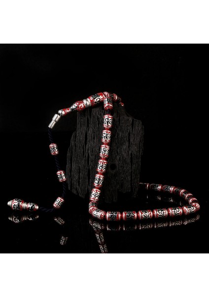 925 Ayar Gümüş Kapsül Kesim Kırmızı Siyah Mineli Tesbih fiyatları