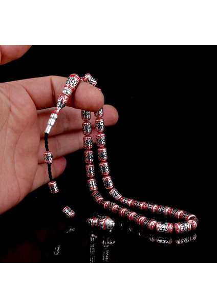 925 Ayar Gümüş Kapsül Kesim Kırmızı Siyah Mineli Tesbih modelleri