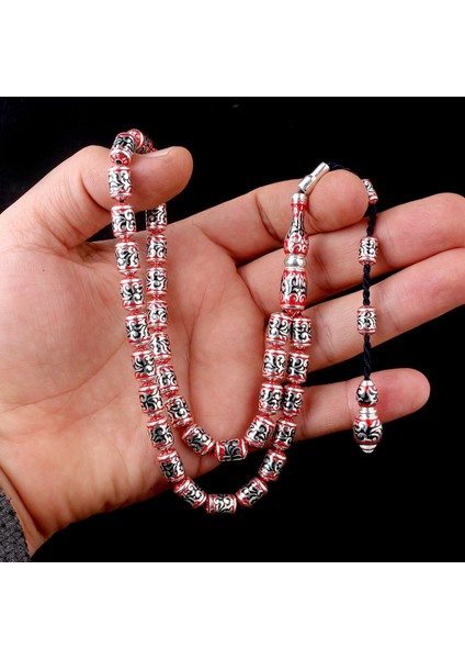 925 Ayar Gümüş Kapsül Kesim Kırmızı Siyah Mineli Tesbih fırsatları