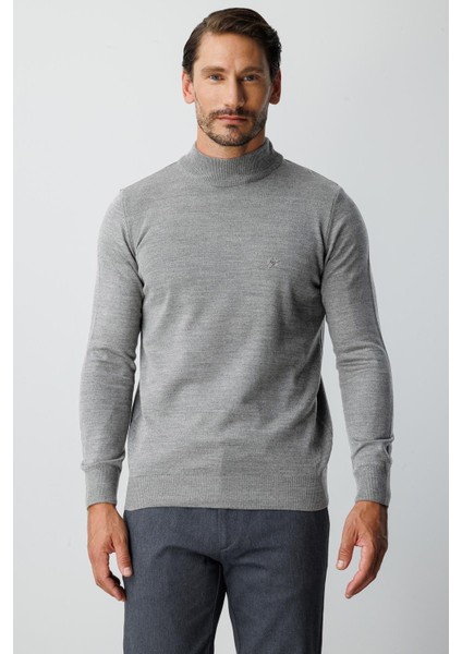 Gri Standart Fit Dar Kalıp Yarım Balıkçı Düz Triko fiyatları