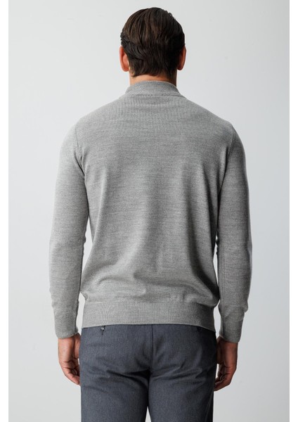 Gri Standart Fit Dar Kalıp Yarım Balıkçı Düz Triko modelleri