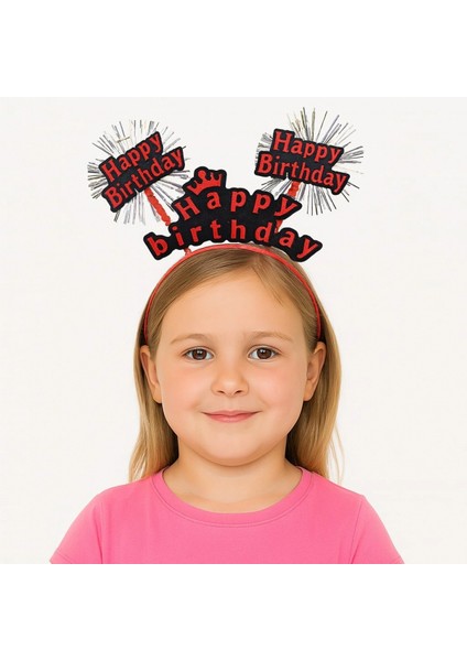 Kırmızı Renk Işıltılı Yazılı Doğum Günü Parti Tacı