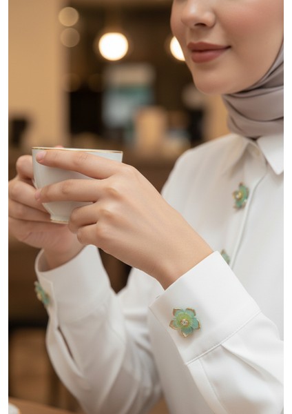 Şeffaf Mavi Gold Detaylı Düğme Kapağı Broş Klips Toka fırsatları