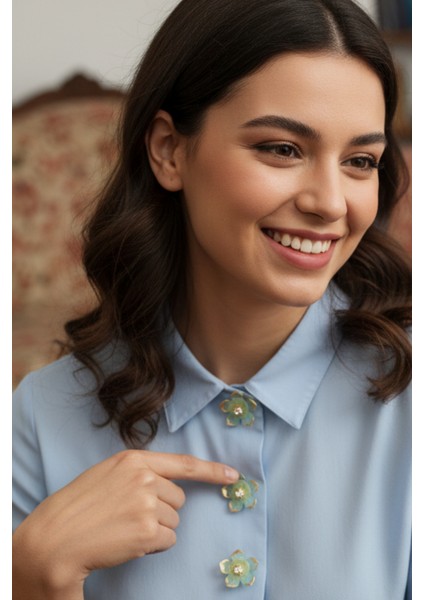 Şeffaf Mavi Gold Detaylı Düğme Kapağı Broş Klips Toka indirimleri